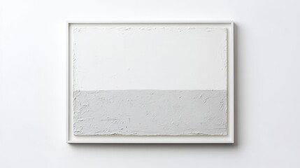  - Minimalist abstract artwork with white and gray texture in a white frame on a plain background Copy Space
