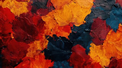 Poster - Colorful abstract oil paint texture with warm hues of red, orange, and blue for background design with Copy Space