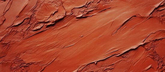 Poster - Textured red clay surface with uneven brush strokes and copy space for design elements. Suitable for backgrounds and artistic applications.