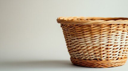 Poster - Woven wicker basket on a neutral background with copy space for text placement