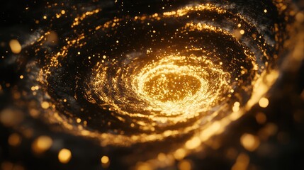 Leinwandbilder - Golden swirling galaxy with sparkling particles and dark space background Copy Space