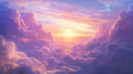 Aufkleber - Colorful sunset clouds with pink and orange hues filling the sky illuminated by soft sunlight Copy Space