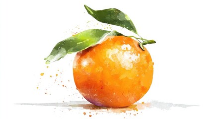 Poster - Bright orange citrus fruit with green leaves against a white background Copy Space watercolor illustration