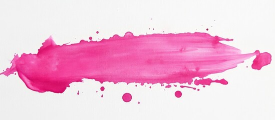 Poster - Bright pink watercolor paint stroke with splatters on white background, ideal for texture design and Copy Space.