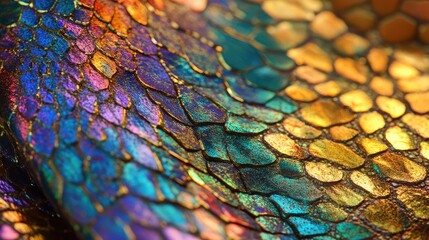 Poster - Colorful iridescent snake scales texture macro photography with Copy Space for design use