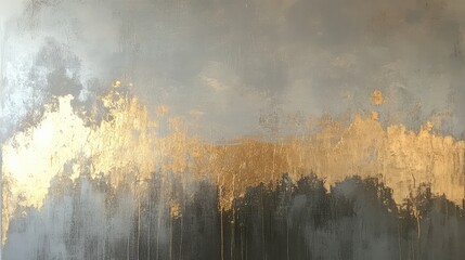 Leinwandbilder - Abstract gold foil texture on a gray background with blended tones and subtle brush strokes Copy Space