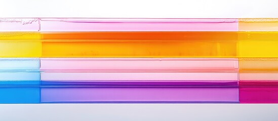 Poster - Colorful transparent acrylic sheets layered on a white background with copy space for text placement.