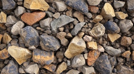 Leinwandbilder - Textured background of mixed gravel and stones varying in color and size with natural earthy tones, ideal for various design applications. Copy Space.
