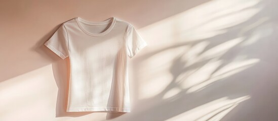 Leinwandbilder - White T-Shirt on Light Background with Soft Shadows and Copy Space for Text