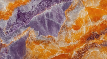 Poster - Colorful abstract agate stone surface with orange and purple patterns suitable for background or texture design Copy Space