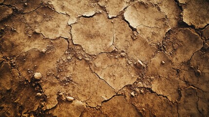 Aufkleber - Cracked dry earth surface texture with small stones and visible lines creating a pattern Copy Space