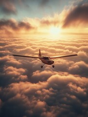 Wall Mural - small plane flying in cloudy sky