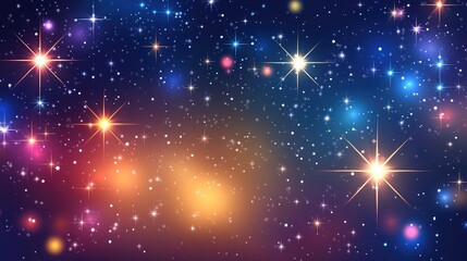 Poster - Starry night sky with colorful celestial elements and glowing stars in a cosmic background, suitable for use as a space-themed backdrop. Copy Space.