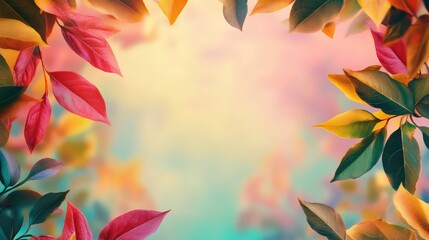 Aufkleber - Colorful autumn leaves with blurred background and copy space for text
