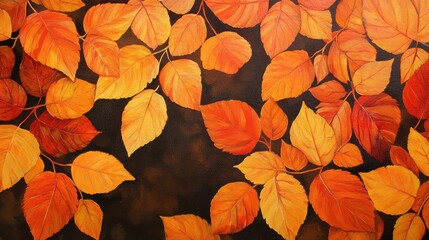 Aufkleber - Autumn leaves in various shades of orange and yellow against a dark background with ample copy space for text placement
