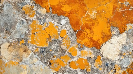 Poster - orange and gray weathered paint peeling off concrete surface with textured details and copy space fo