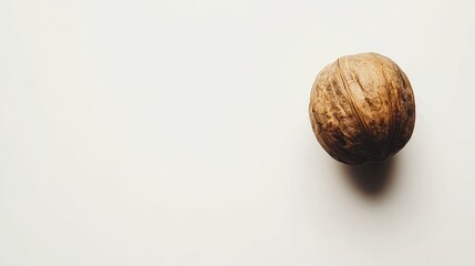 Poster - Brown walnut in its shell on a plain light background with ample Copy Space for text placement.