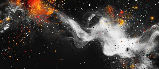 Poster - colorful abstract cosmic background with vibrant nebulae, stars, and swirling gases on a dark backdr