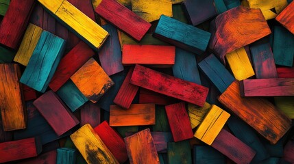 Poster - Colorful Stacked Wooden Blocks Background with Copy Space for Text or Graphics