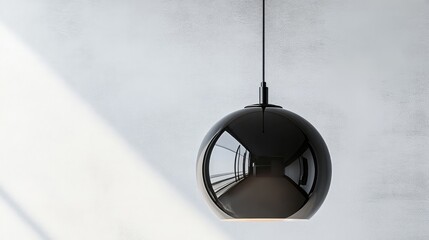 Leinwandbilder - Modern black pendant light hanging from ceiling against textured wall with soft shadows and copy space.