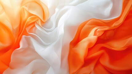 Poster - Silk fabric in orange and white waves with soft texture and highlights Copy Space
