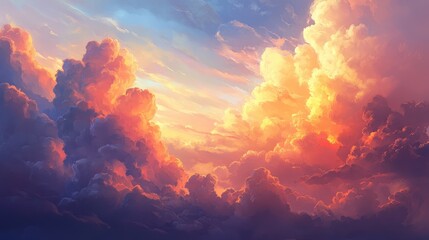 Aufkleber - Colorful sunset clouds with dramatic lighting and textures in the sky, featuring vibrant orange and blue hues, Copy Space.