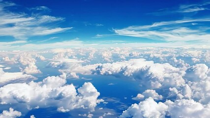 Poster - Above the Clouds: A breathtaking view of a vast, ethereal landscape, with fluffy white clouds stretching as far as the eye can see, beneath an endless azure sky.