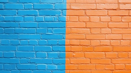 Poster - Colorful divided wall featuring blue and orange painted brick texture with copy space for text placement