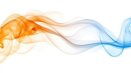Poster - Abstract flowing colorful smoke waves in orange and blue on white background with Copy Space for text placement