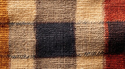 Aufkleber - Textured woolen fabric with plaid pattern in earthy tones and copy space for text placement.