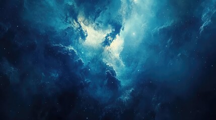 Aufkleber - Cosmic nebula in deep space with shades of blue and hints of light featuring a dark starry background and ample Copy Space.