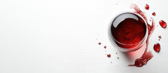 Aufkleber - Red wine glass with spilled liquid and drops on white background with Copy Space