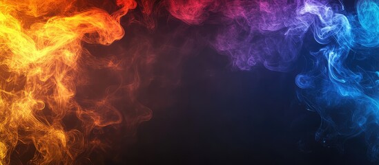 Aufkleber - Colorful abstract smoke background with orange, blue, and purple hues on dark backdrop and Copy Space for text placement