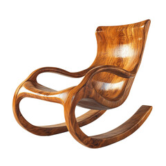 Poster - A sleek modern rocking chair crafted from rich polished wood exhibits a unique and artistic design.