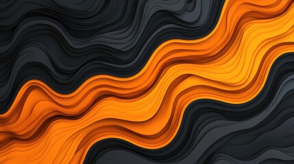 Fototapete - Abstract wavy pattern in black and orange colors with layers and depth Copy Space