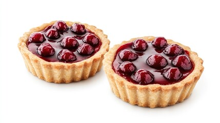 Poster - Cherry tartlets on white background with Copy Space for text placement