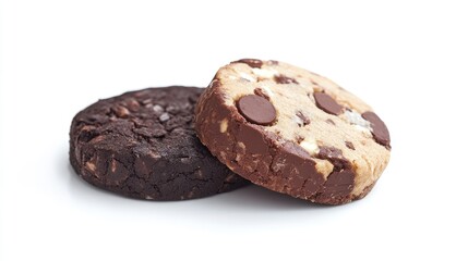 Aufkleber - Chocolate and vanilla cookies stacked on a white background with Copy Space for text placement