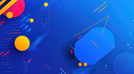 Leinwandbilder - Colorful geometric shapes and lines on blue background with copy space for text. Modern abstract design in vibrant colors.
