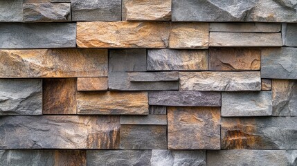 Fototapete - Textured stone wall with various shades of gray and brown, suitable for background use, featuring natural stone arrangement and Copy Space.