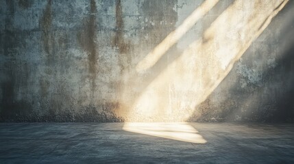 Aufkleber - Concrete wall with sunlight beams casting shadows on floor in empty room Copy Space