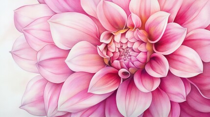 Poster - Pink dahlia flower close-up with intricate petal details and soft background colorful illustration Copy Space