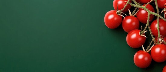 Aufkleber - Fresh cherry tomatoes on vine with deep green background and copy space for text placement