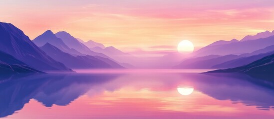 Poster - Mountain landscape at sunset with calm water reflection and pastel sky colors copy space