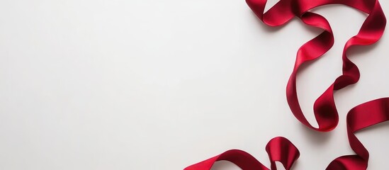 Poster - Red satin ribbon curling on a white background with copy space for text or design elements