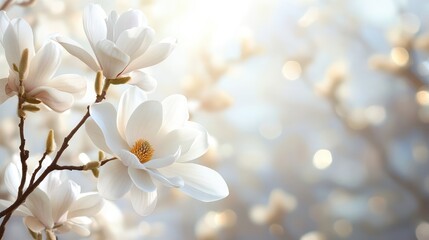 Aufkleber - Magnolia flower bloom with soft focus background and bokeh effect natural light Copy Space