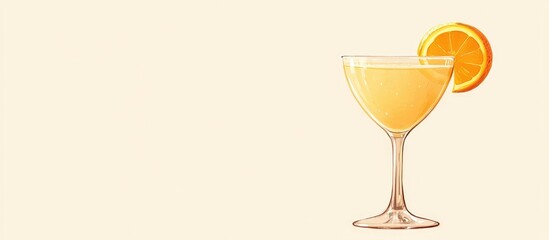 Poster - Colorful cocktail in a glass with an orange slice on the rim isolated on light background with Copy Space for text.
