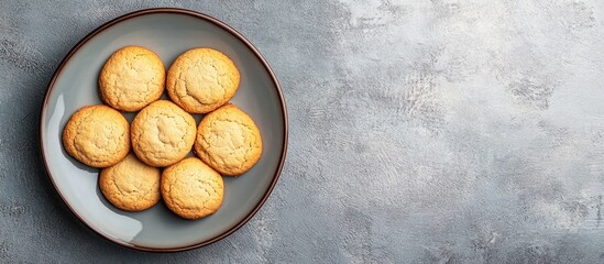 Aufkleber - Plate of freshly baked cookies arranged neatly with a gray textured background and ample Copy Space for text placement