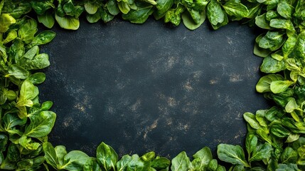 Fototapete - Green leafy frame surrounding a dark textured surface with ample copy space for adding text or graphics