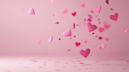 Poster - Many pink hearts of different sizes are falling and creating a festive atmosphere for valentine's day, mother's day, or any romantic occasion