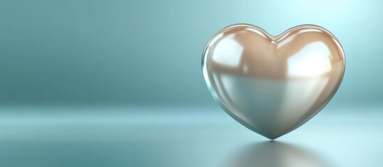 Leinwandbilder - Glossy 3D Heart Shape on Soft Blue Background with Copy Space for Text